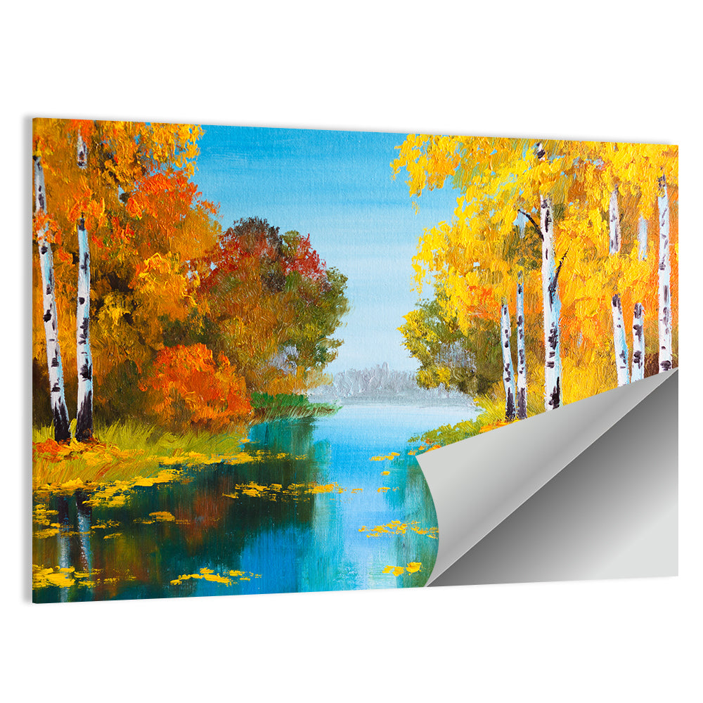 Autumn Birch River Reflection Wall Art