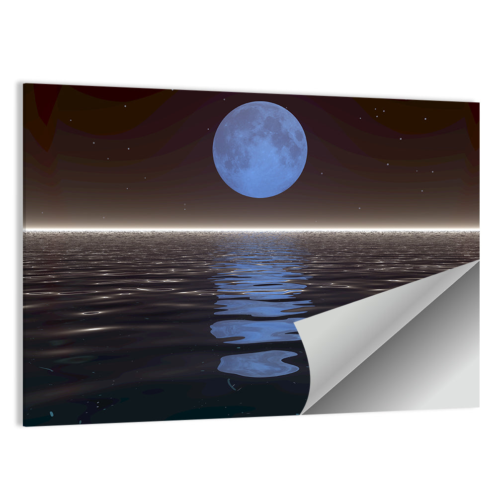 Surreal Moonset Over Reflective Sea Wall Art