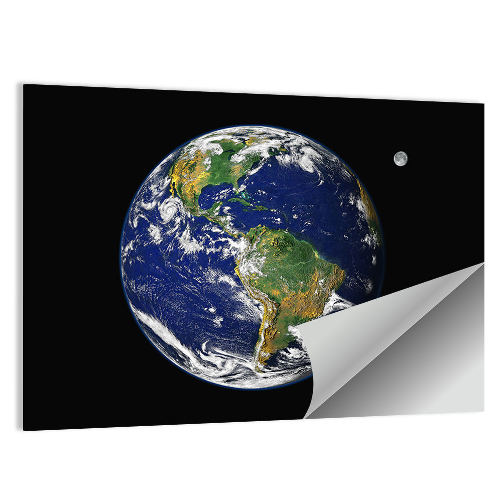 America from Space with Moon Wall Art