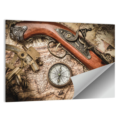Antique Nautical Instruments with Flintlock Wall Art