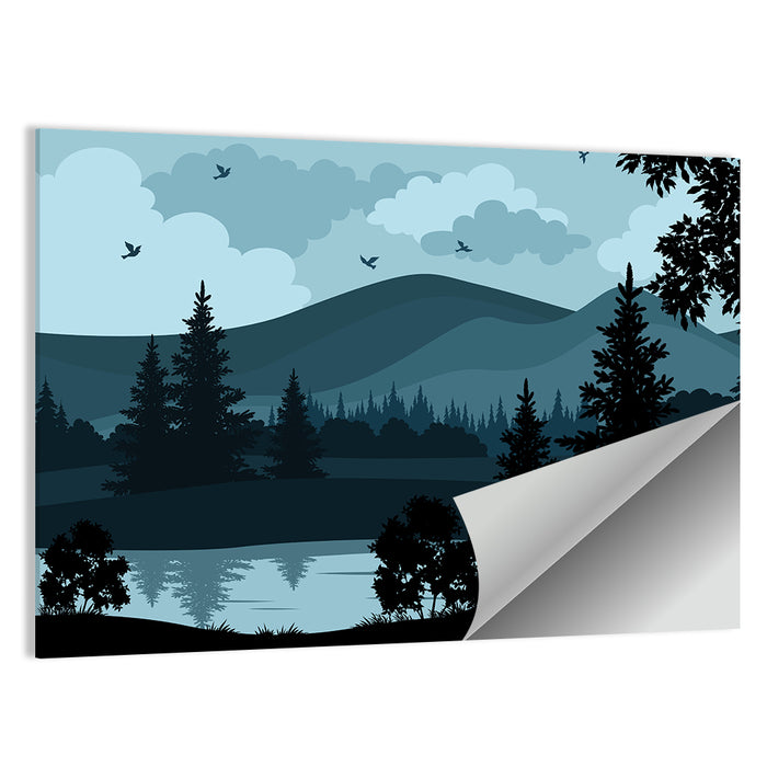 Flying Birds Over Mountain Lake Wall Art as a poster print