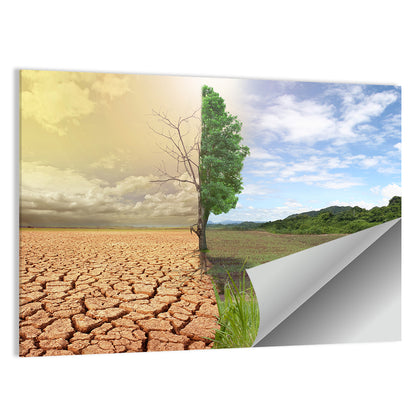 Split Landscape with Half-alive Tree Wall Art