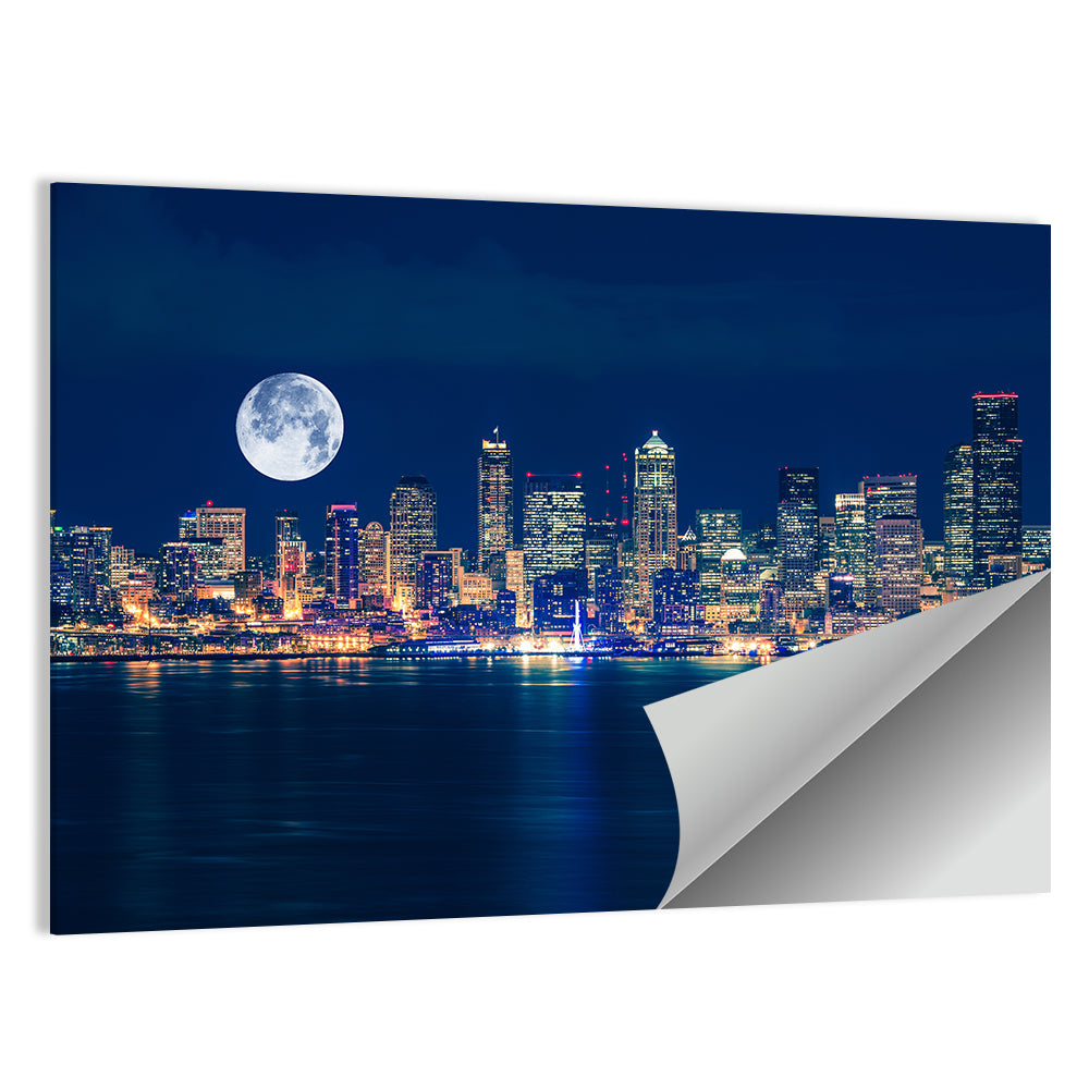 Seattle Skyline at Night Wall Art