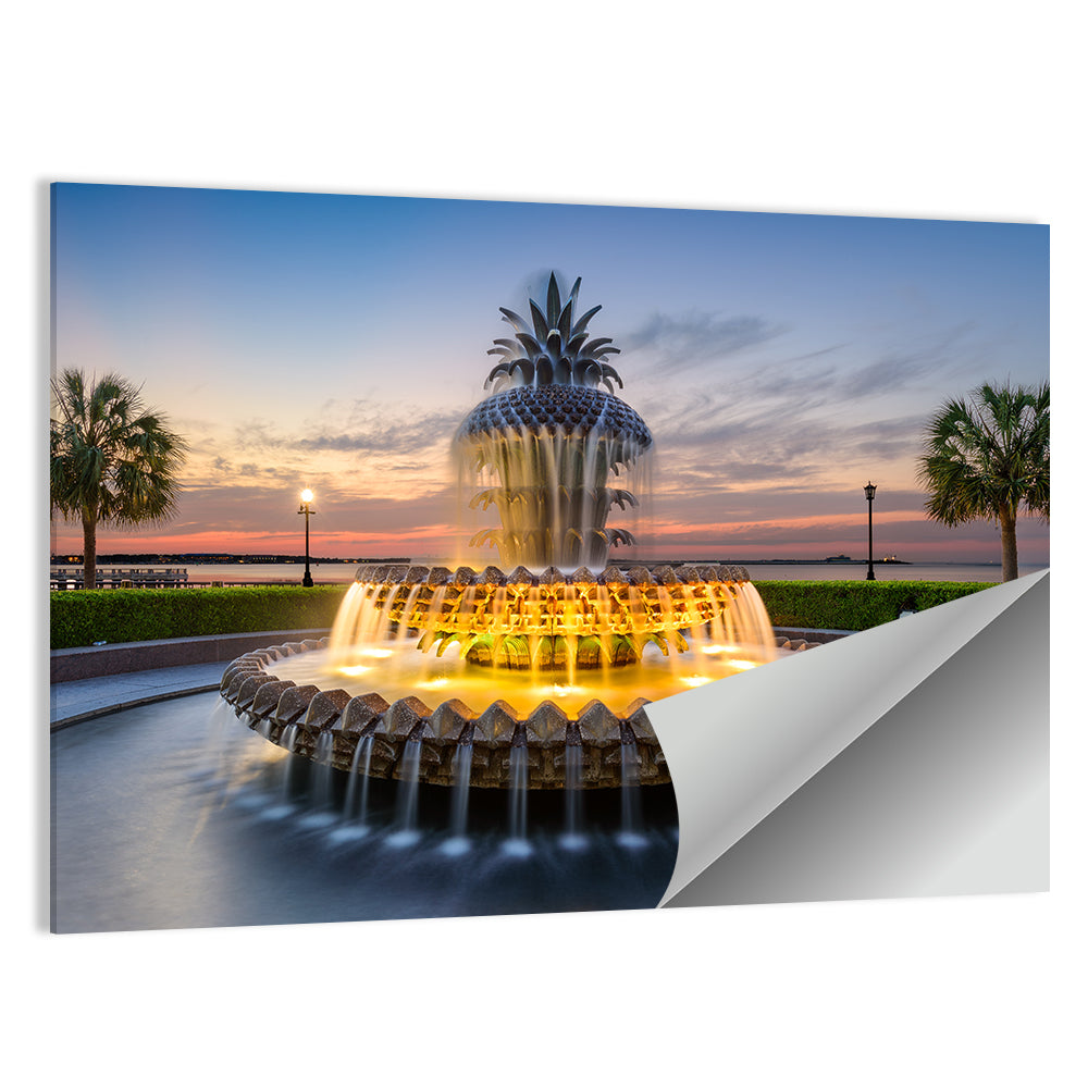 Charleston Pineapple Fountain at Dusk Wall Art
