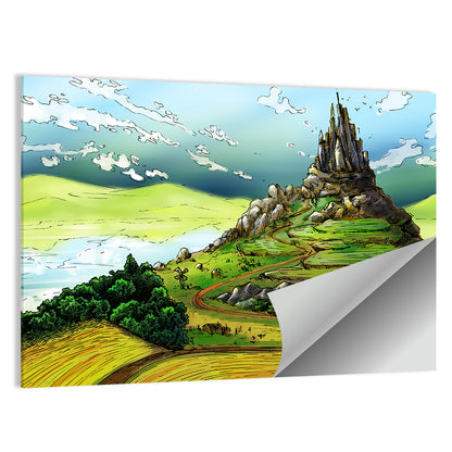 Hilltop Fairy Castle Illustration Wall Art