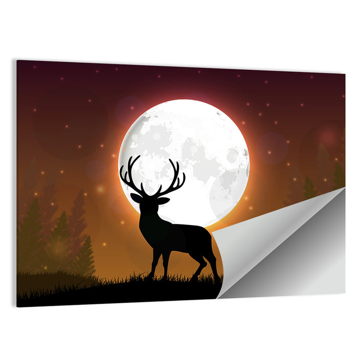 Moonlit Deer on Hill Wall Art as a poster print
