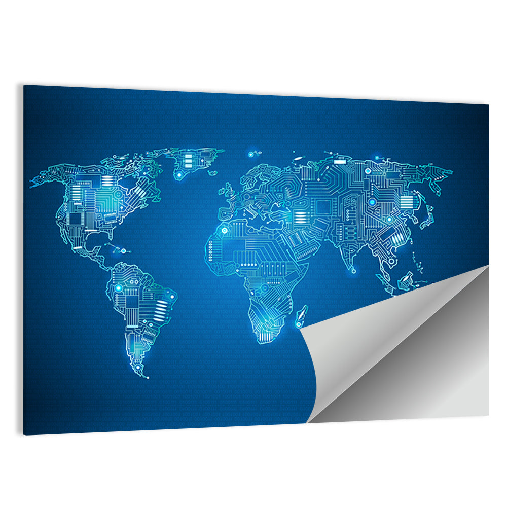 Digital Circuit World Map Wall Art