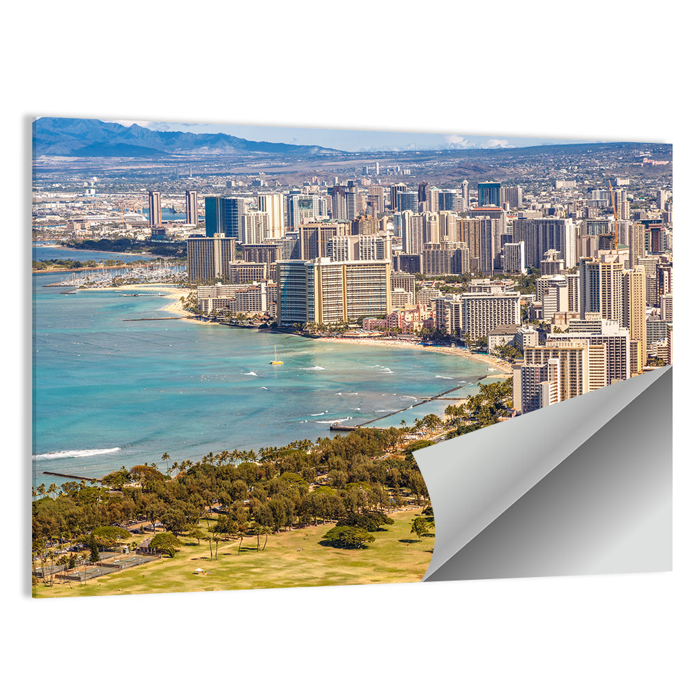 Waikiki Beach and Honolulu Skyline Wall Art