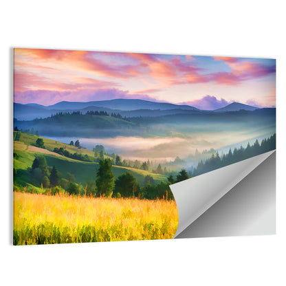 Sunrise Mist Over Mountain Meadow Wall Art
