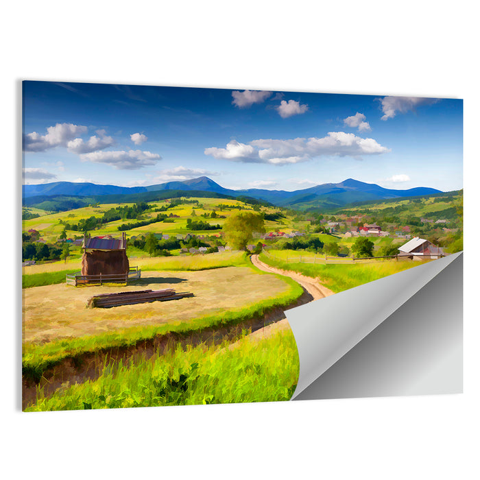 Summer Mountain Village Wall Art as a poster print
