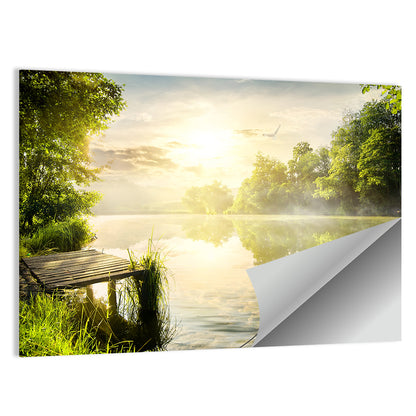 Rowboat at Misty Dock Wall Art