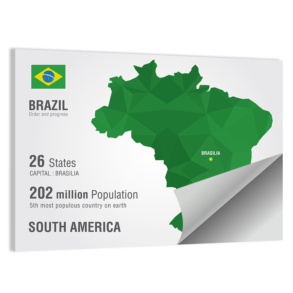 Low-poly Brazil Map Wall Art