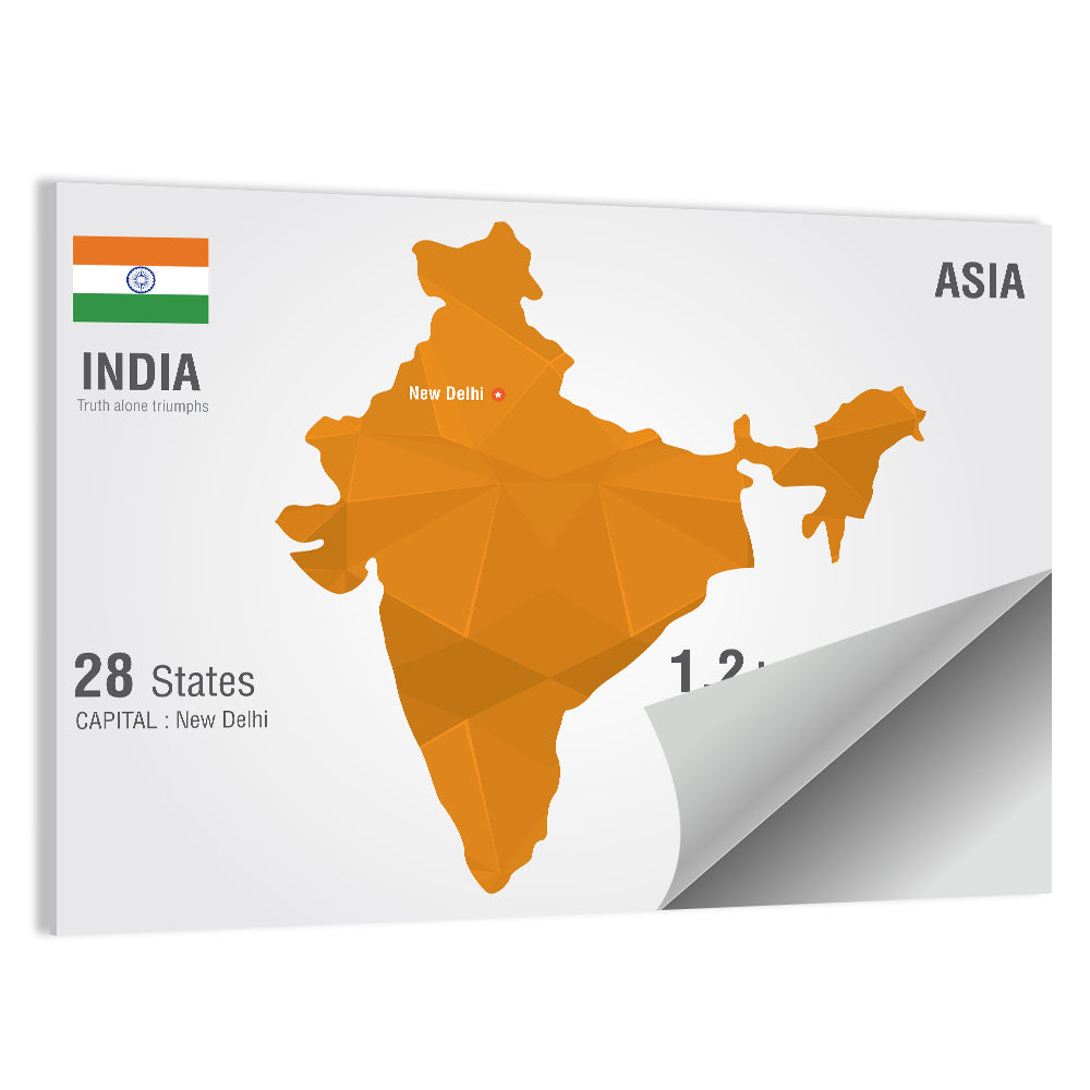 Polygonal India Map Infographic Wall Art