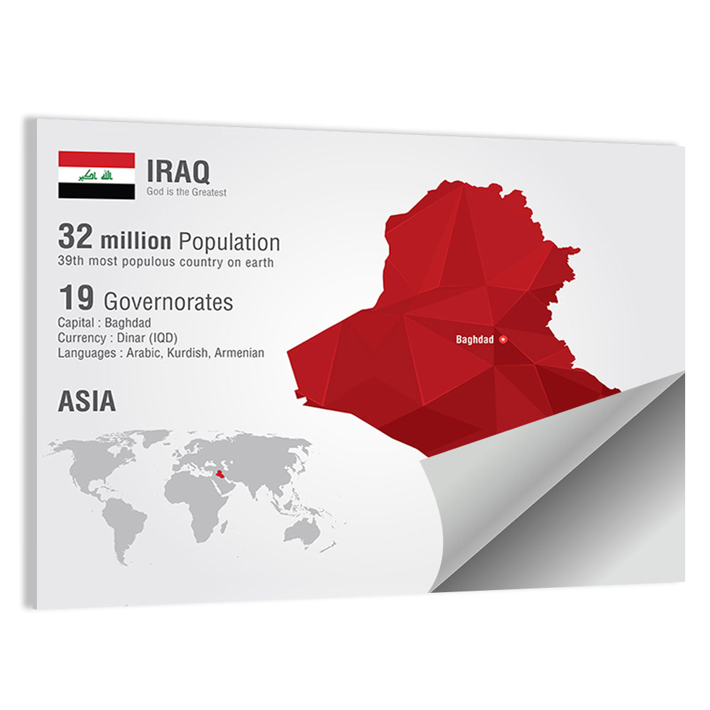 Iraq Low-poly Map Wall Art