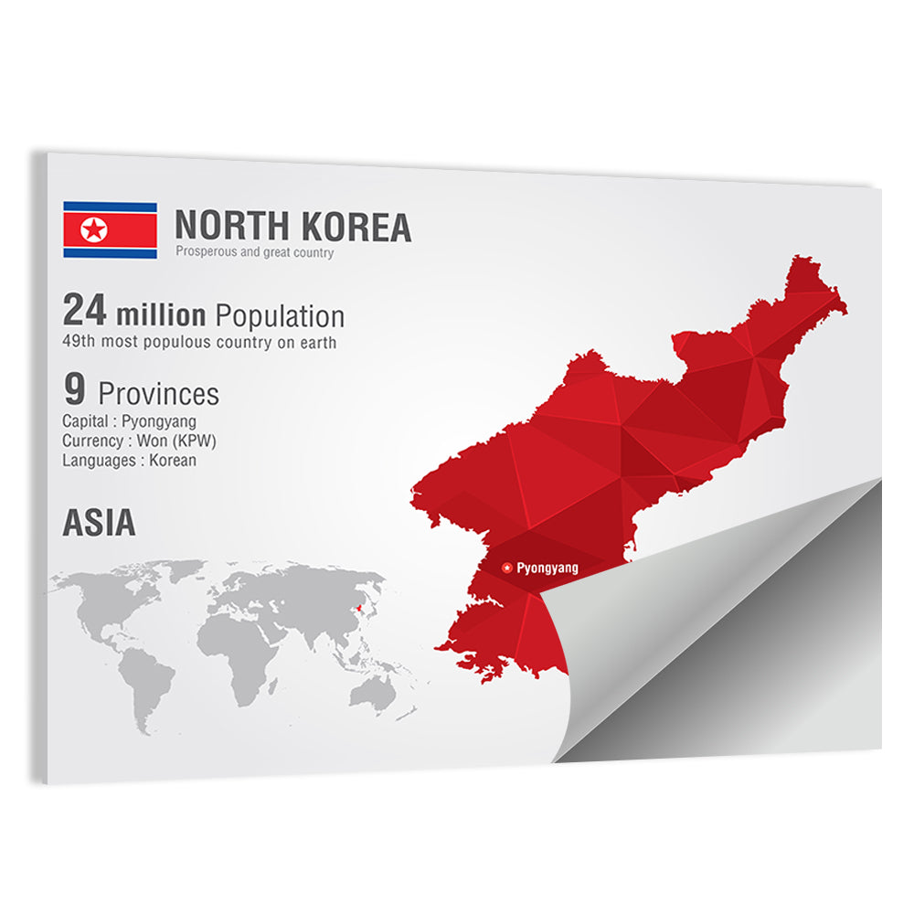 North Korea Geometric Map Wall Art