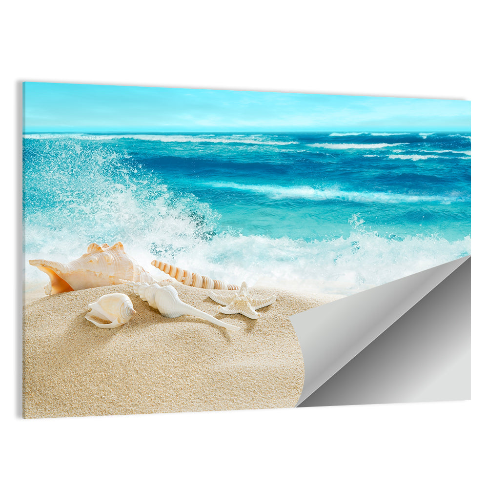 Seashells and Splashing Waves Wall Art