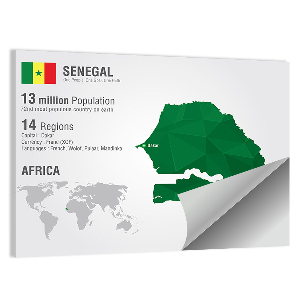 Senegal Map with Flag Wall Art