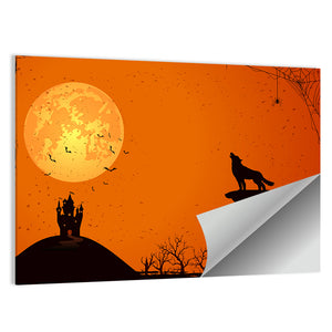 Halloween Concept With Howling Wolf Wall Art