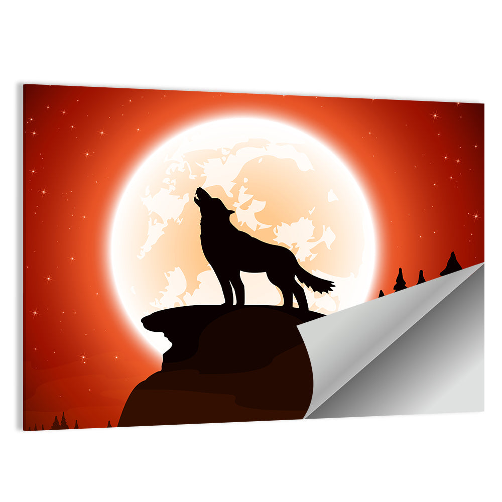 Howling Wolf Under Full Moon Wall Art