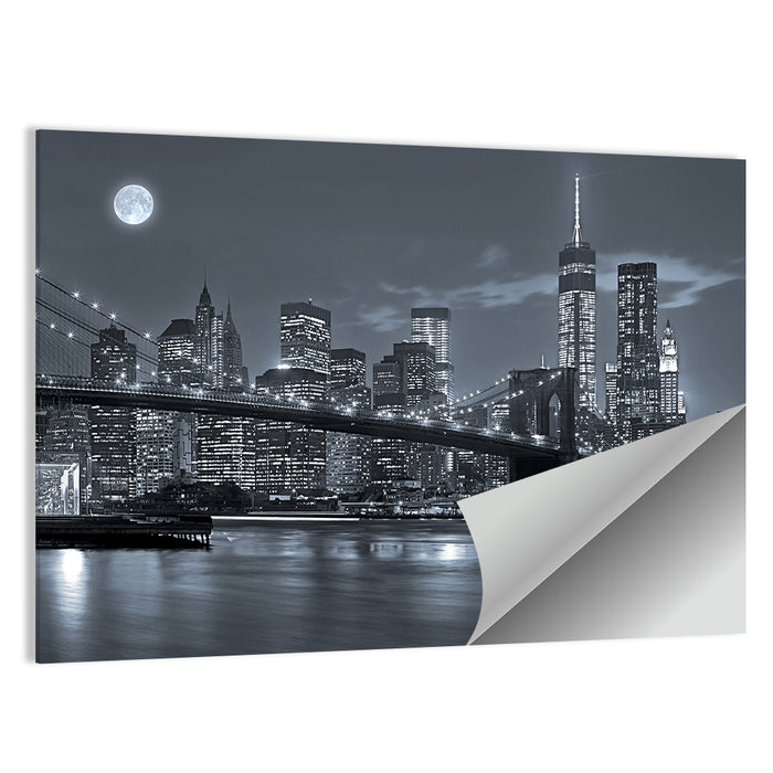 Brooklyn Bridge Night Skyline Wall Art as a poster print