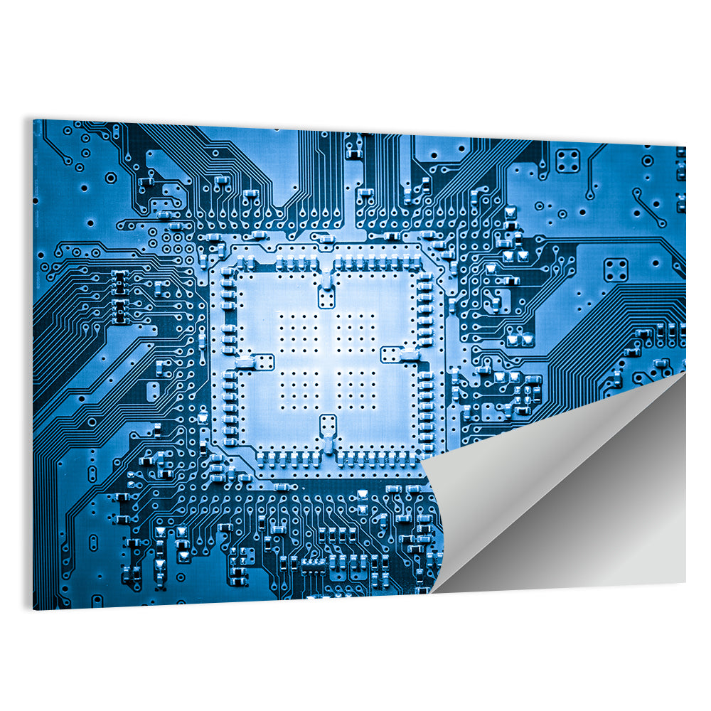 Blue Circuit Board Close-up Wall Art