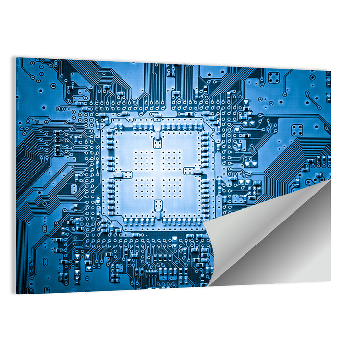 Blue Circuit Board Close-up Wall Art as a poster print