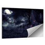 Haunted House Under Full Moon Wall Art