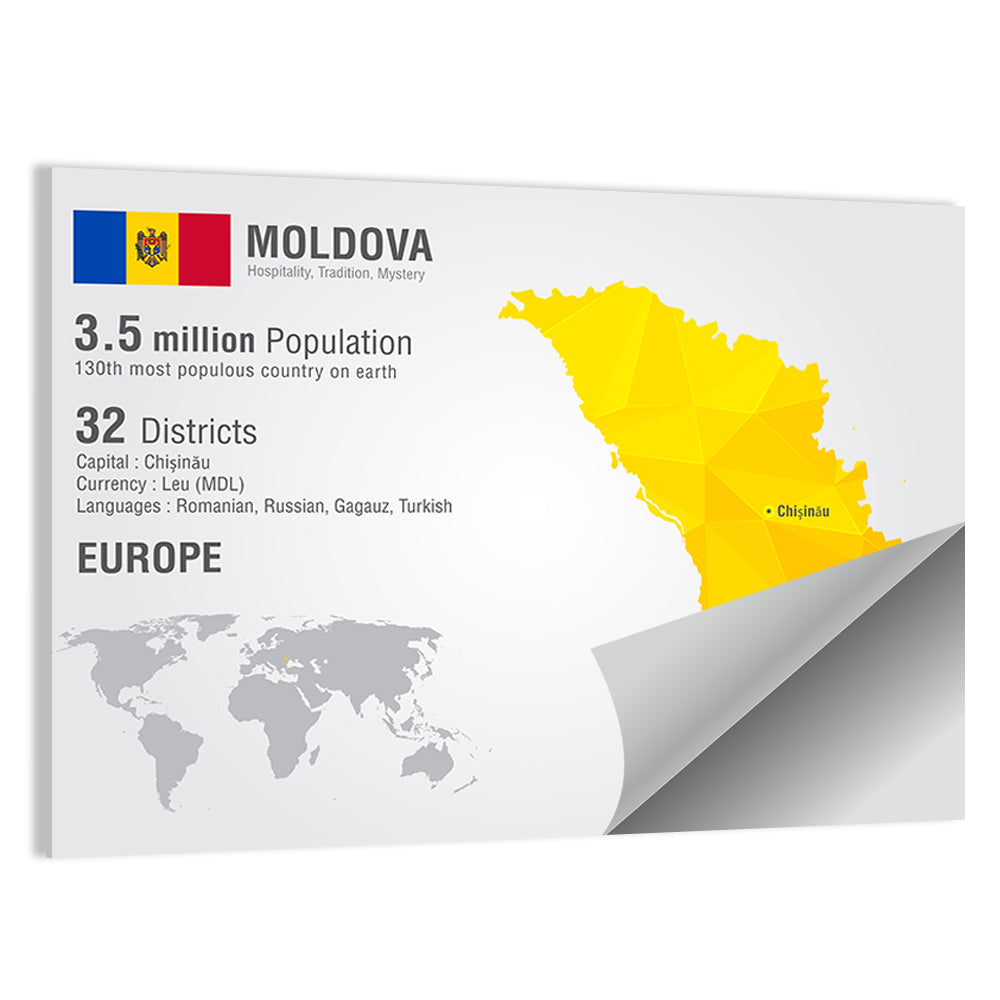 Moldova Low-poly Map Infographic Wall Art