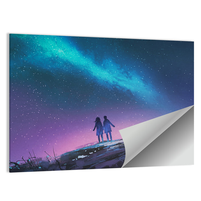Milky Way Nightscape with Silhouetted Couple Wall Art as a poster print