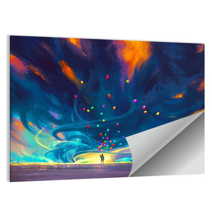 Child Under Fantasy Storm Wall Art as a poster print