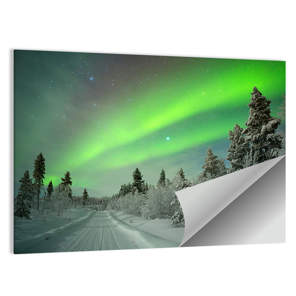 Aurora Over Snowy Forest Road Wall Art