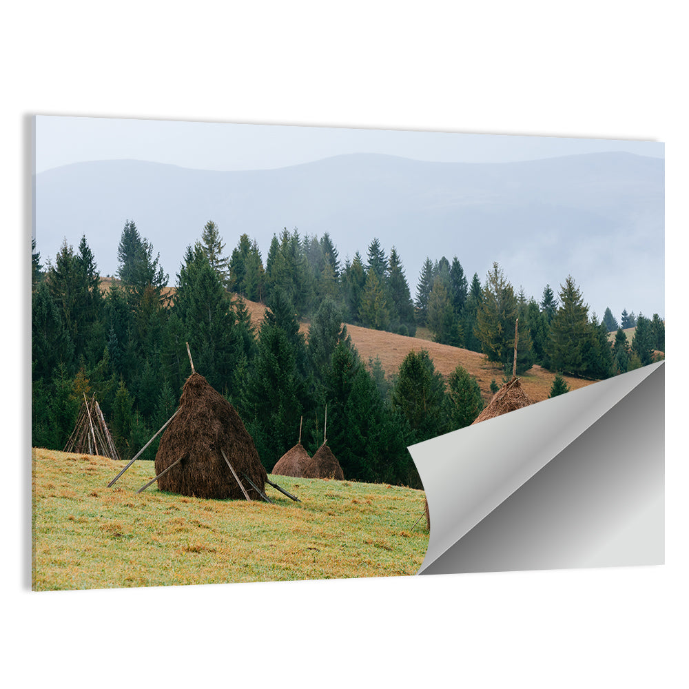 Haystacks in Mountain Village Wall Art