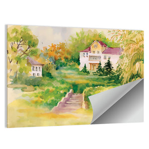 House In Woods Illustration Wall Art