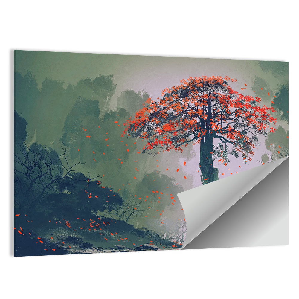 Misty Red Autumn Tree Wall Art