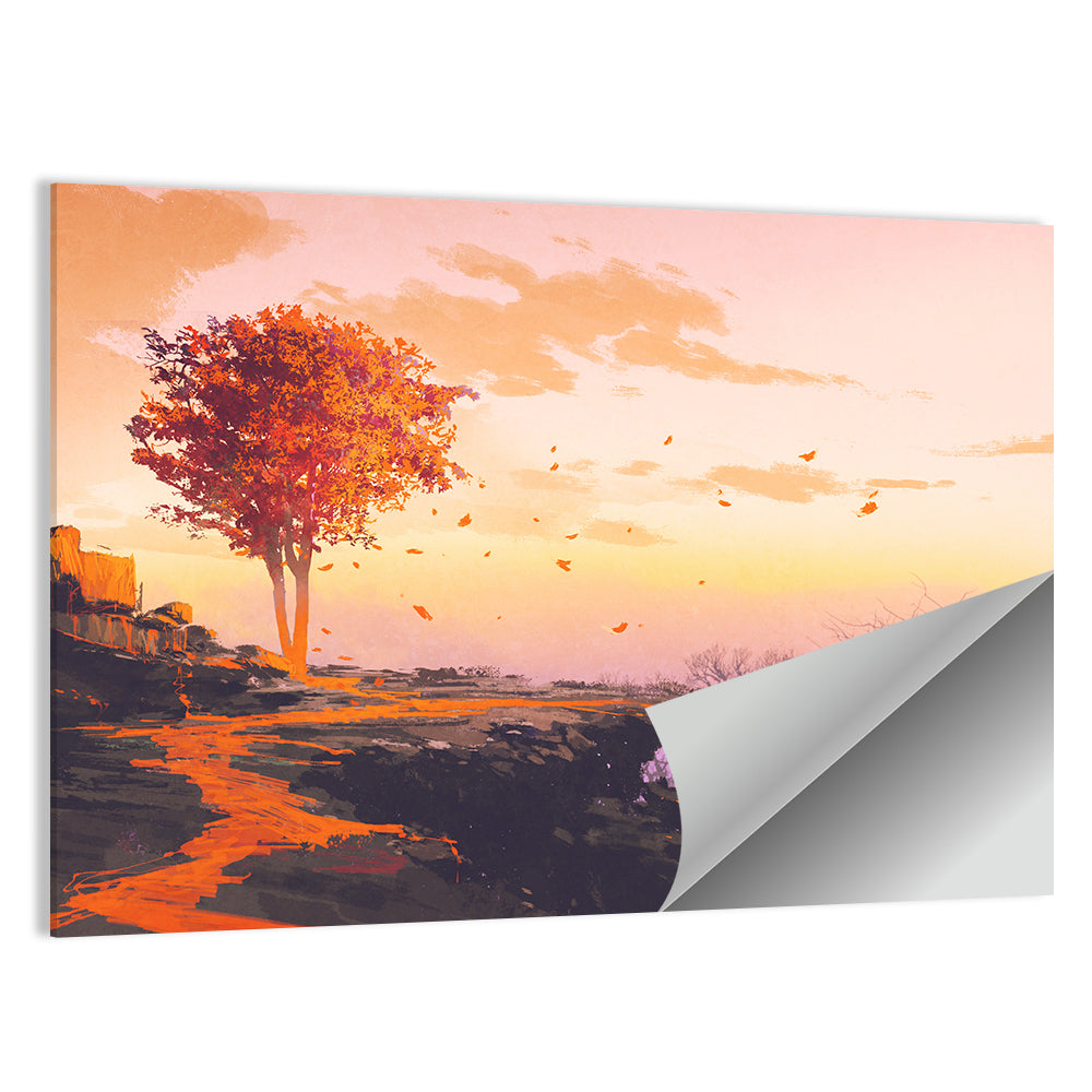 Melting Autumn Tree on Cliff Wall Art