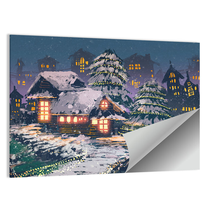 Christmas Night Village Scene Wall Art as a poster print