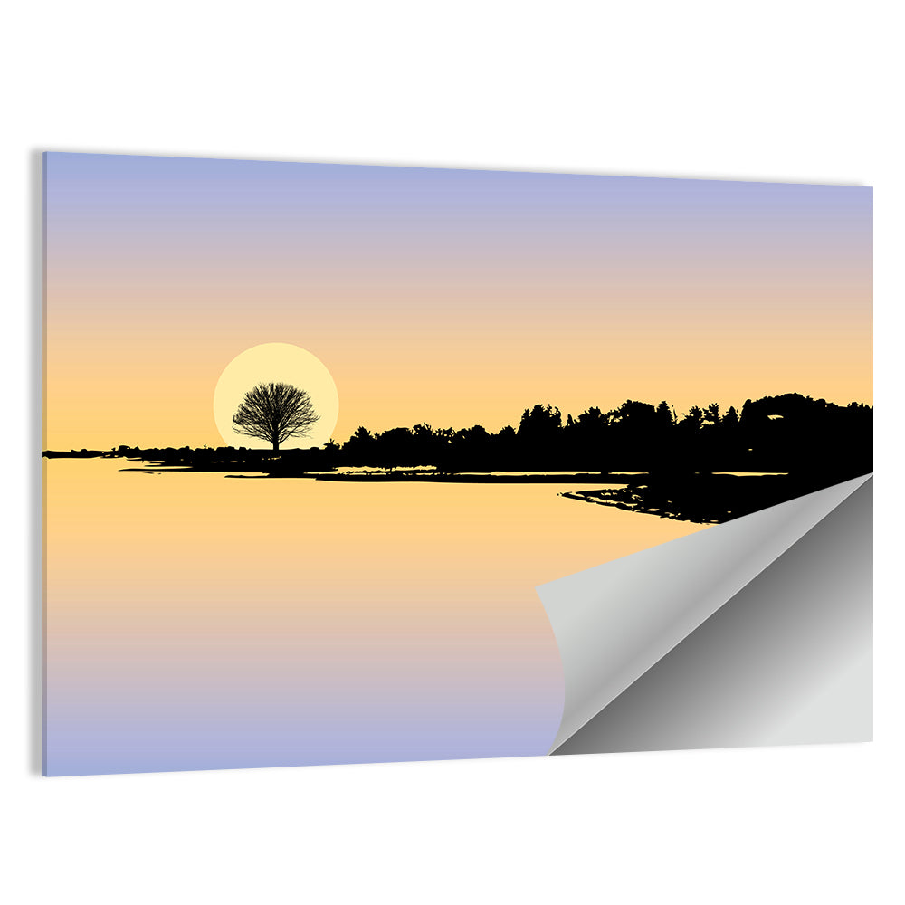 Lone Tree Sunset Over Lake Wall Art