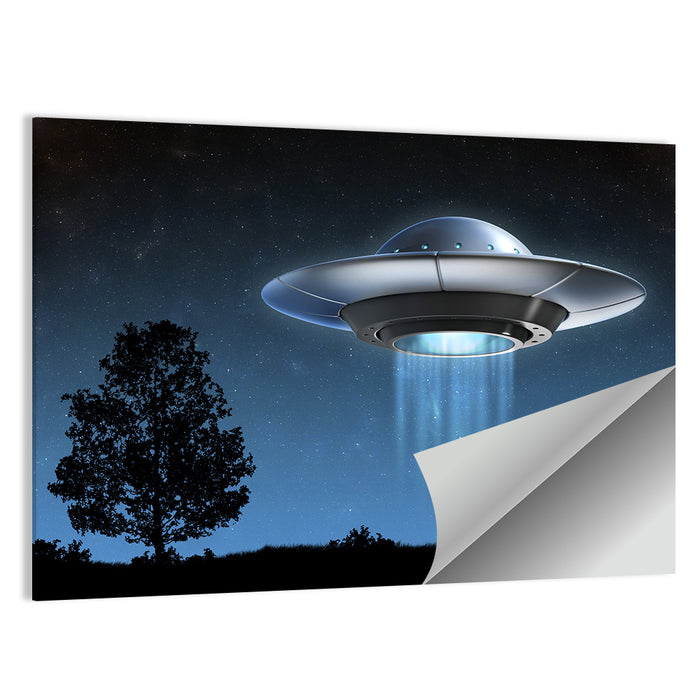 Ufo Over Silhouetted Grassland Wall Art as a poster print