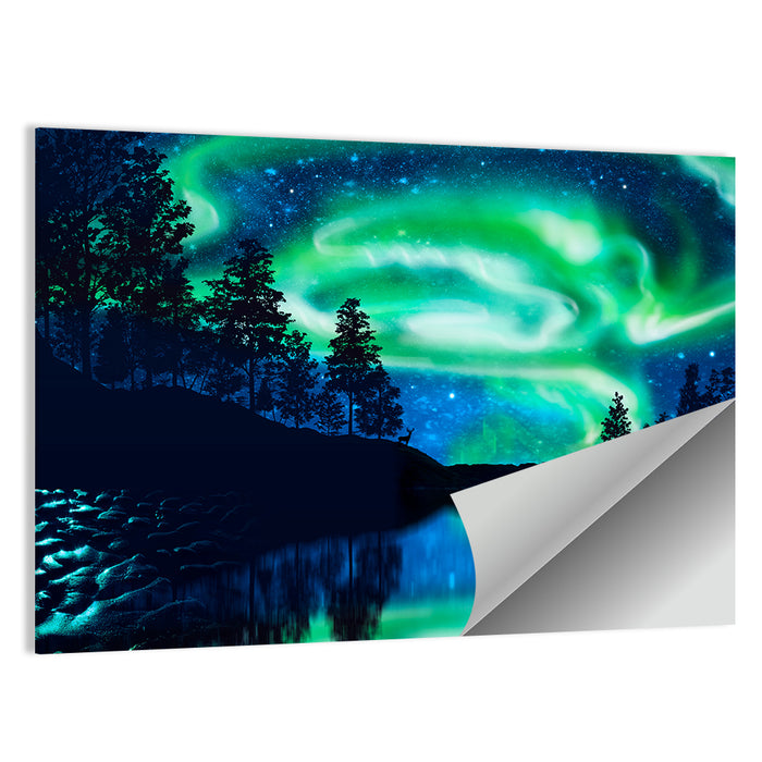 Northern Lights Over Mountain Lake Wall Art as a poster print