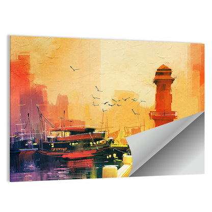 Golden Harbor Lighthouse and Fishing Boat Wall Art