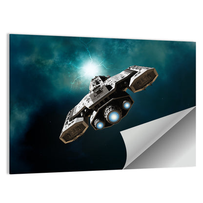 Low Angle Starship with Blue Thrusters Wall Art
