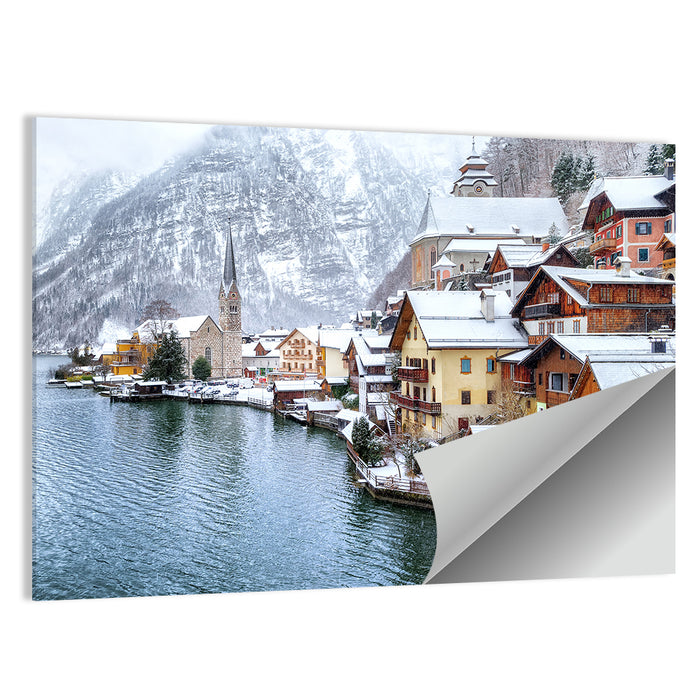 Hallstatt Winter Lakefront Wall Art as a poster print