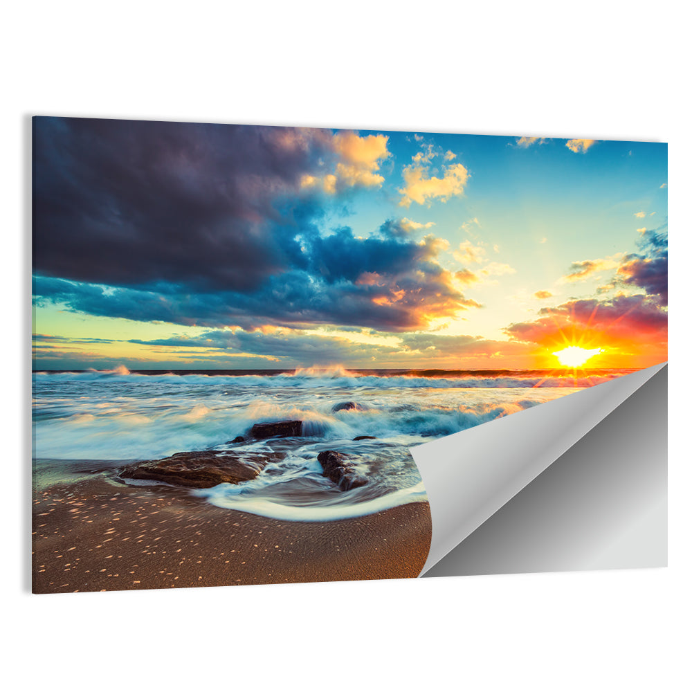 Sunrise Cloudscape Over Rocky Shore Wall Art