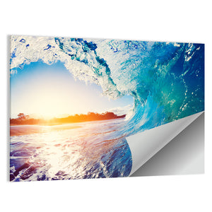 Blue Ocean Wave Crashing At Sunrise Wall Art