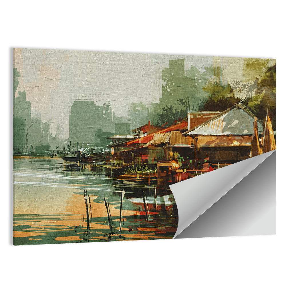 Old Fishing Village Watercolor Wall Art
