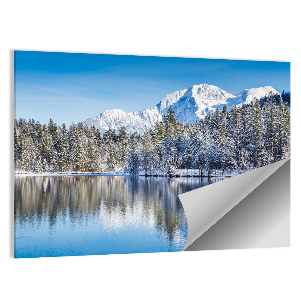 Snow Covered Alpine Lake Reflection Wall Art
