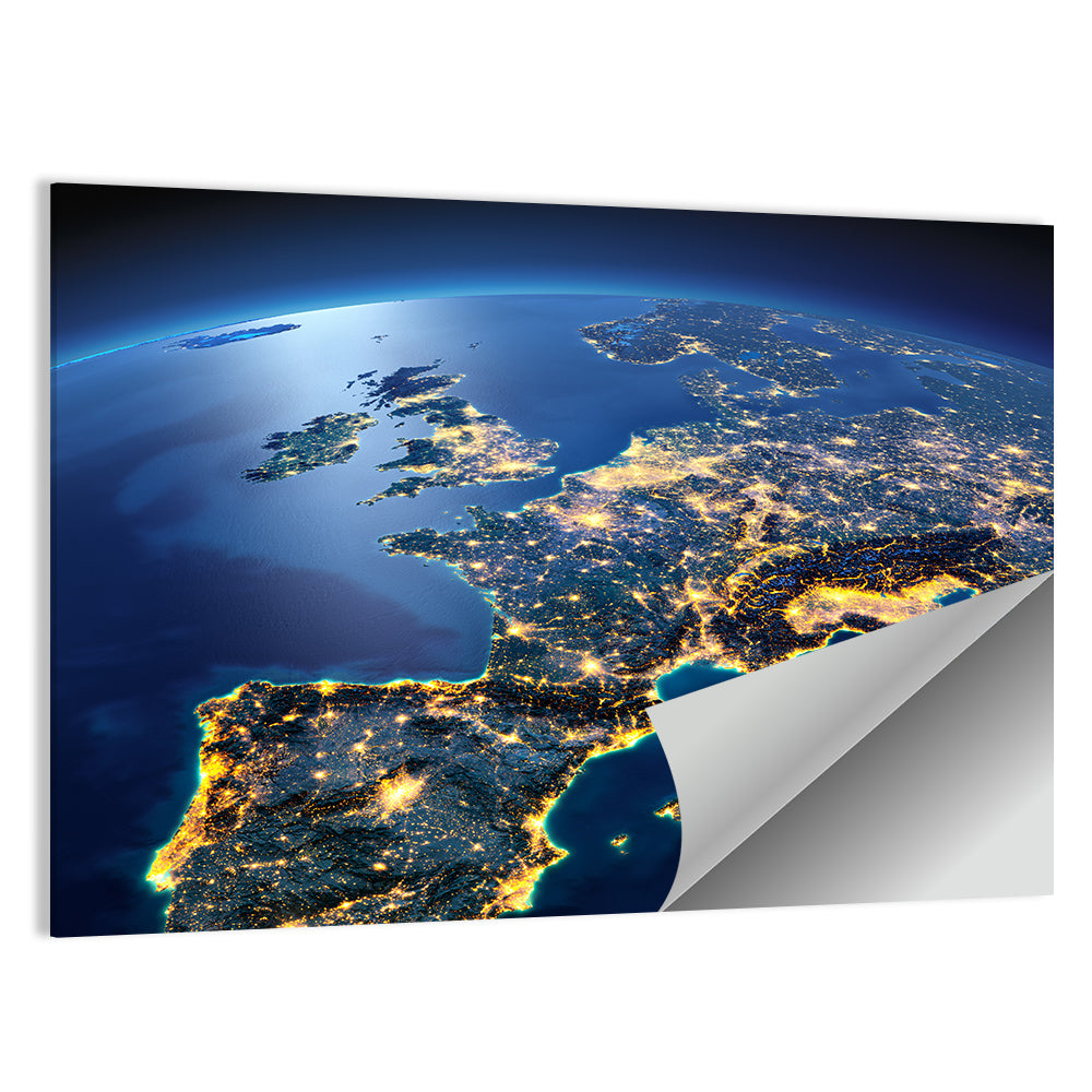 Night View of Earth Over Europe Wall Art
