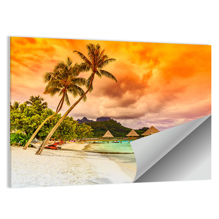 Bora Bora Overwater Bungalows at Sunset Wall Art as a poster print