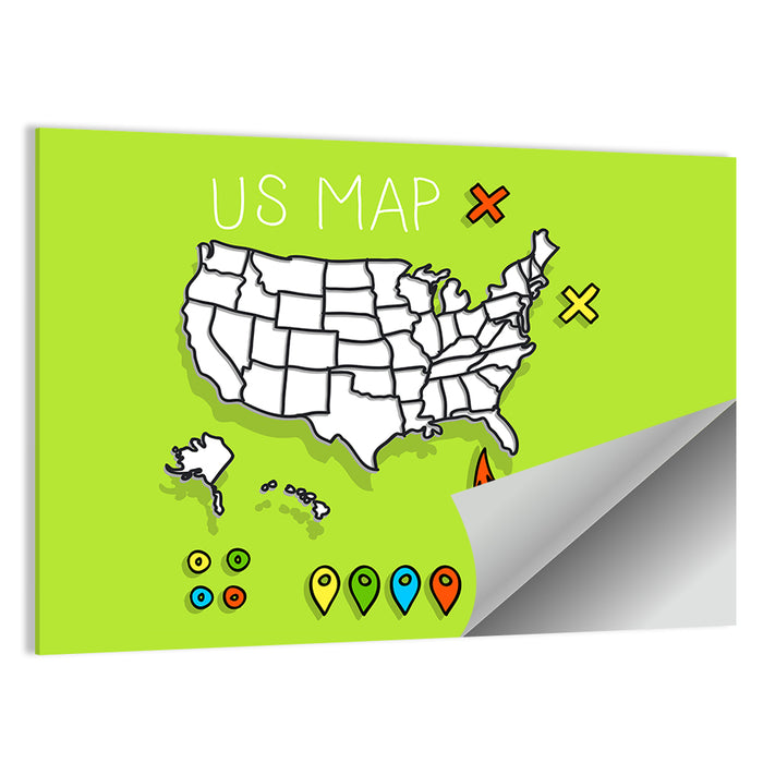 Hand Drawn US Map Wall Art as a poster print