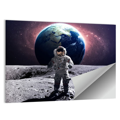 Astronaut At Spacewalk On Moon Wall Art